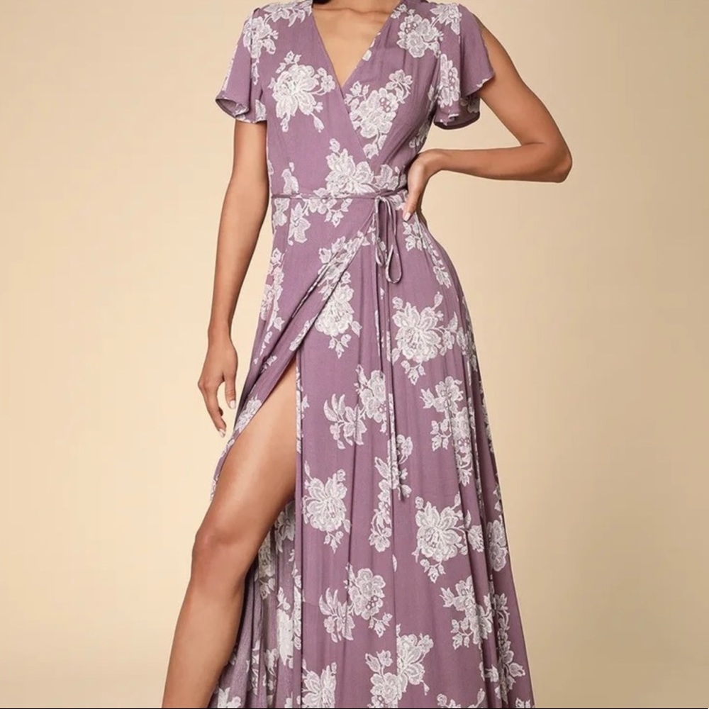 Lulus Heart of Marigold Dusty Lavender Floral Print
Wrap Maxi Dress XL